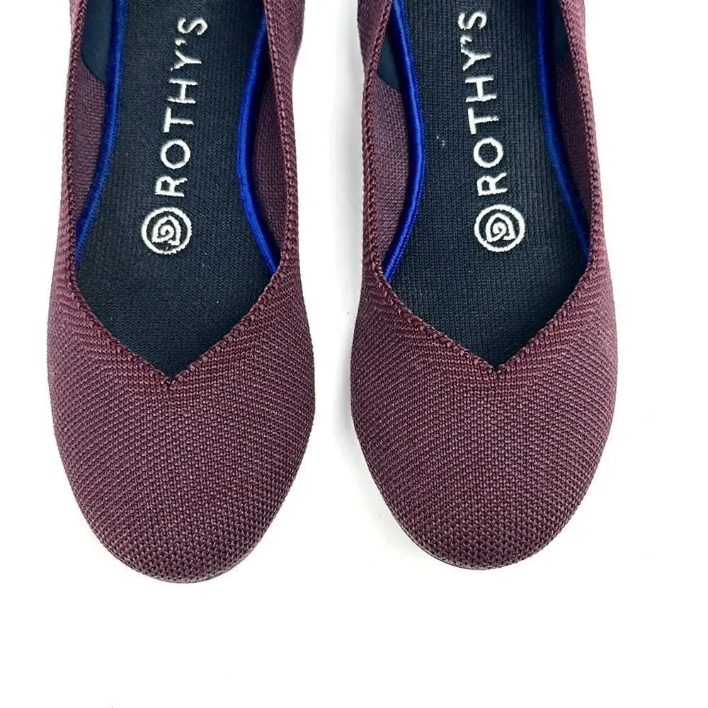 Rothy's The Flat Ballet Shoes Burgundy Round Toe Retired Color Size 6